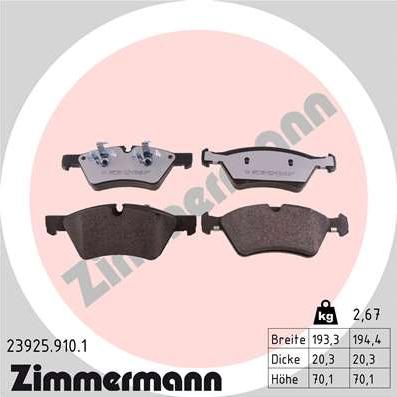 Zimmermann 23925.910.1 - Kit de plaquettes de frein, frein à disque cwaw.fr