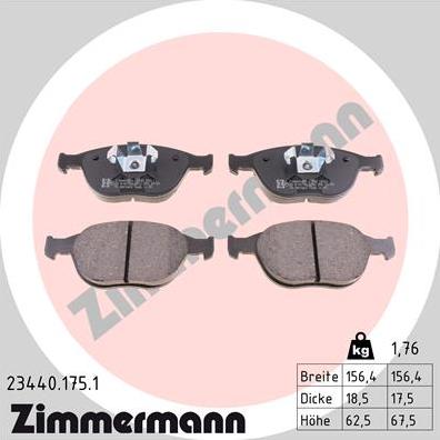 Zimmermann 23440.175.1 - Kit de plaquettes de frein, frein à disque cwaw.fr