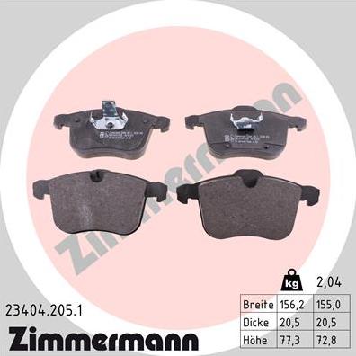 Zimmermann 23404.205.1 - Kit de plaquettes de frein, frein à disque cwaw.fr