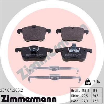 Zimmermann 23404.205.2 - Kit de plaquettes de frein, frein à disque cwaw.fr