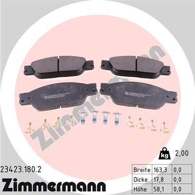 Zimmermann 23423.180.2 - Kit de plaquettes de frein, frein à disque cwaw.fr