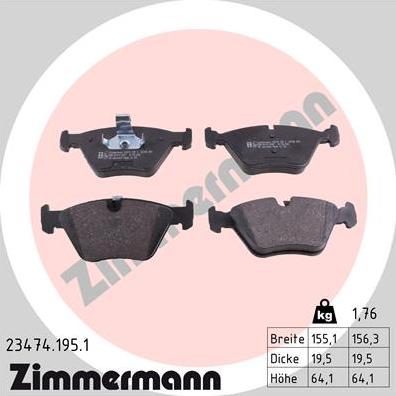 Zimmermann 23474.195.1 - Kit de plaquettes de frein, frein à disque cwaw.fr