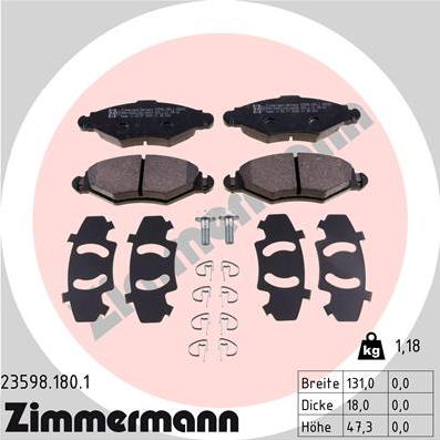 Zimmermann 23598.180.1 - Kit de plaquettes de frein, frein à disque cwaw.fr