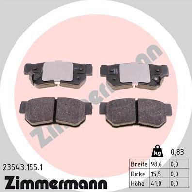 Zimmermann 23543.155.1 - Kit de plaquettes de frein, frein à disque cwaw.fr