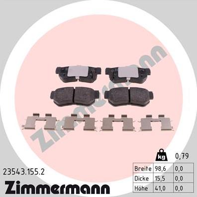 Zimmermann 23543.155.2 - Kit de plaquettes de frein, frein à disque cwaw.fr