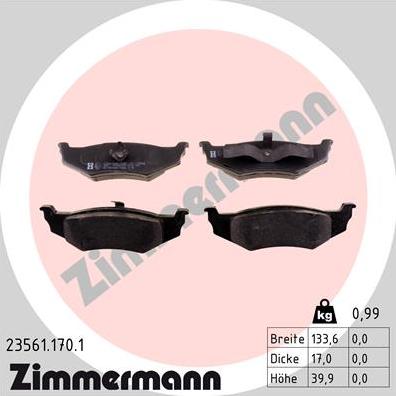 Zimmermann 23561.170.1 - Kit de plaquettes de frein, frein à disque cwaw.fr