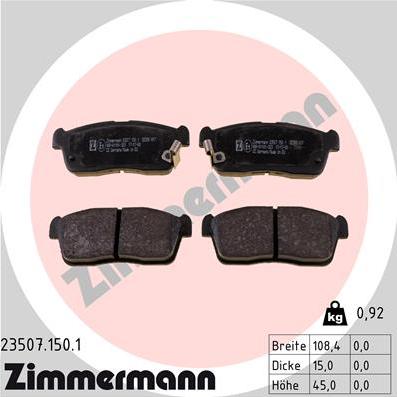 Zimmermann 23507.150.1 - Kit de plaquettes de frein, frein à disque cwaw.fr