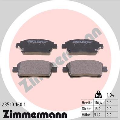 Zimmermann 23510.160.1 - Kit de plaquettes de frein, frein à disque cwaw.fr