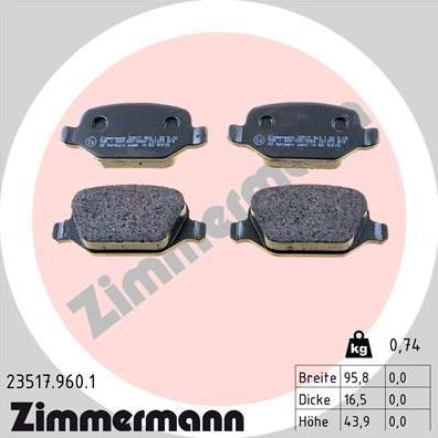 Zimmermann 23517.960.1 - Kit de plaquettes de frein, frein à disque cwaw.fr