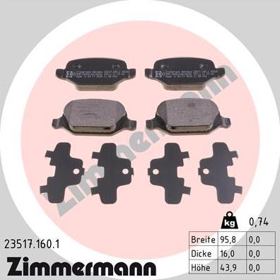 Zimmermann 23517.160.1 - Kit de plaquettes de frein, frein à disque cwaw.fr