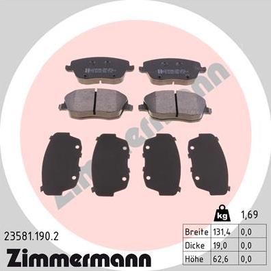 Zimmermann 23581.190.2 - Kit de plaquettes de frein, frein à disque cwaw.fr