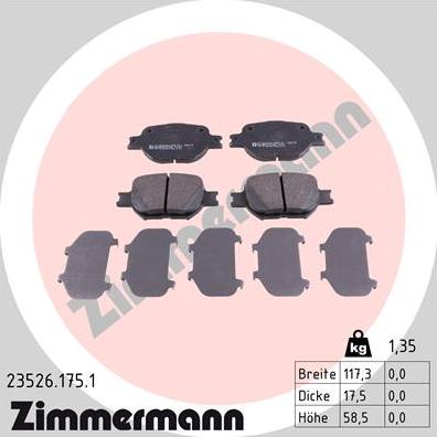 Zimmermann 23526.175.1 - Kit de plaquettes de frein, frein à disque cwaw.fr