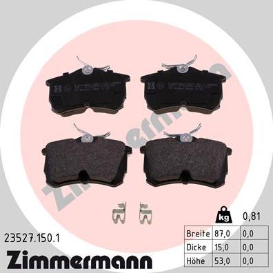 Zimmermann 23527.150.1 - Kit de plaquettes de frein, frein à disque cwaw.fr