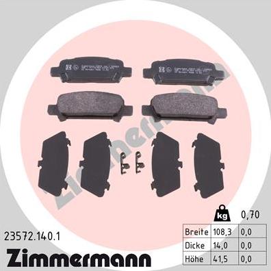 Zimmermann 23572.140.1 - Kit de plaquettes de frein, frein à disque cwaw.fr