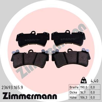 Zimmermann 23693.165.9 - Kit de plaquettes de frein, frein à disque cwaw.fr