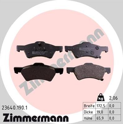 Zimmermann 23640.190.1 - Kit de plaquettes de frein, frein à disque cwaw.fr