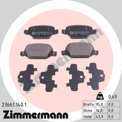 Zimmermann 23661.140.1 - Kit de plaquettes de frein, frein à disque cwaw.fr