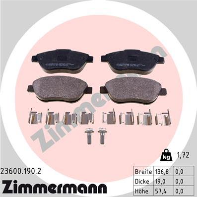 Zimmermann 23600.190.2 - Kit de plaquettes de frein, frein à disque cwaw.fr