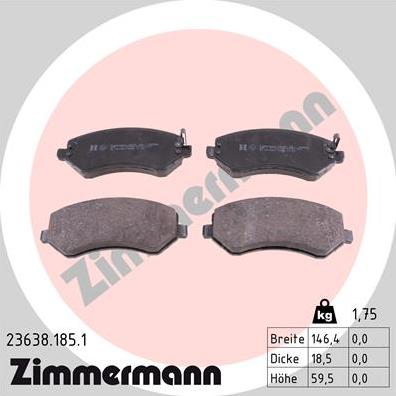 Zimmermann 23638.185.1 - Kit de plaquettes de frein, frein à disque cwaw.fr