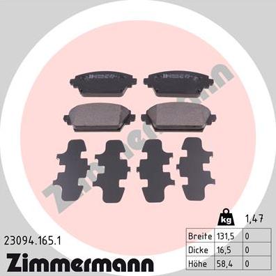 Zimmermann 23094.165.1 - Kit de plaquettes de frein, frein à disque cwaw.fr