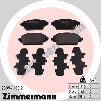 Zimmermann 23094.165.2 - Kit de plaquettes de frein, frein à disque cwaw.fr