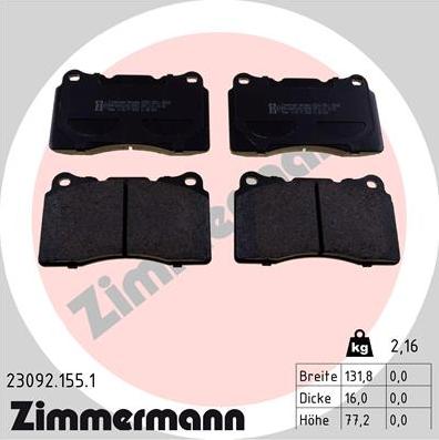 Zimmermann 23092.155.1 - Kit de plaquettes de frein, frein à disque cwaw.fr