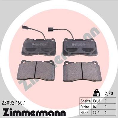 Zimmermann 23092.160.1 - Kit de plaquettes de frein, frein à disque cwaw.fr