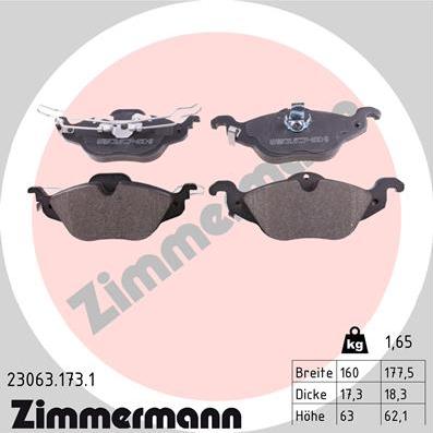 Zimmermann 23063.173.1 - Kit de plaquettes de frein, frein à disque cwaw.fr