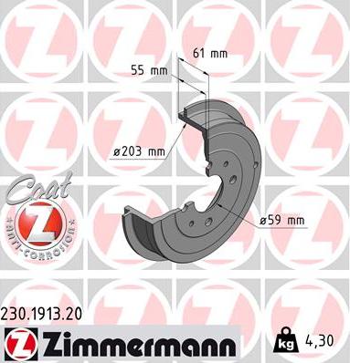 Zimmermann 230.1913.20 - Tambour de frein cwaw.fr