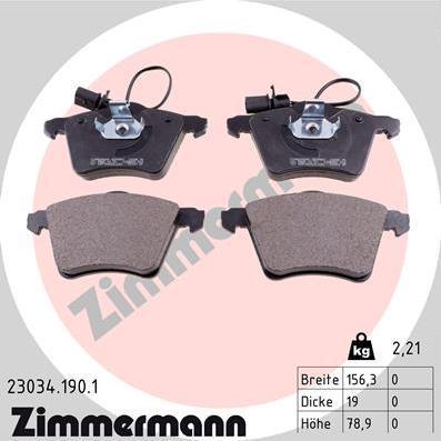 Zimmermann 23034.190.1 - Kit de plaquettes de frein, frein à disque cwaw.fr