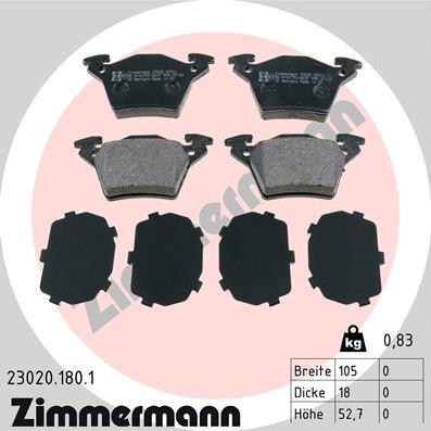 Zimmermann 23020.180.1 - Kit de plaquettes de frein, frein à disque cwaw.fr