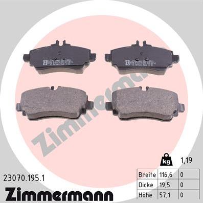 Zimmermann 23070.195.1 - Kit de plaquettes de frein, frein à disque cwaw.fr