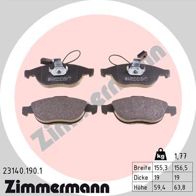 Zimmermann 23140.190.1 - Kit de plaquettes de frein, frein à disque cwaw.fr