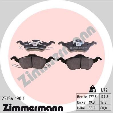 Zimmermann 23154.190.1 - Kit de plaquettes de frein, frein à disque cwaw.fr