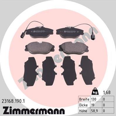 Zimmermann 23168.190.1 - Kit de plaquettes de frein, frein à disque cwaw.fr