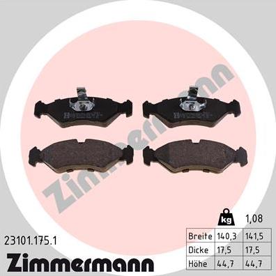 Zimmermann 23101.175.1 - Kit de plaquettes de frein, frein à disque cwaw.fr