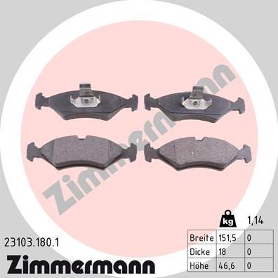 Zimmermann 23103.180.1 - Kit de plaquettes de frein, frein à disque cwaw.fr