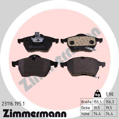 Zimmermann 23116.195.1 - Kit de plaquettes de frein, frein à disque cwaw.fr