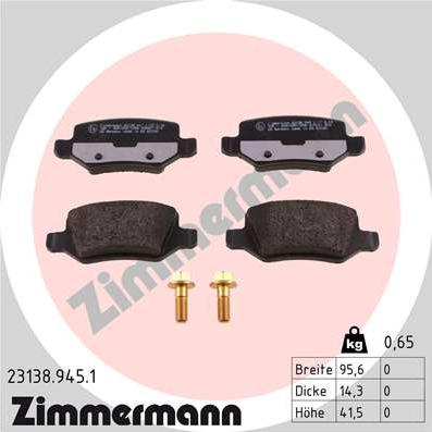 Zimmermann 23138.945.1 - Kit de plaquettes de frein, frein à disque cwaw.fr