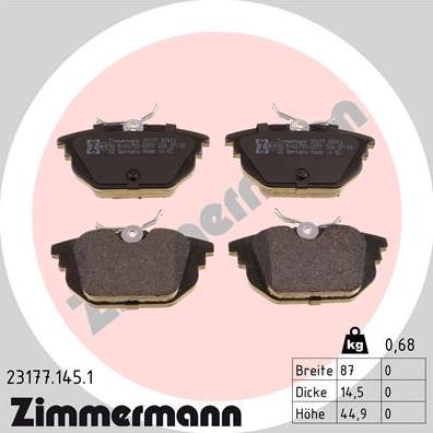 Zimmermann 23177.145.1 - Kit de plaquettes de frein, frein à disque cwaw.fr