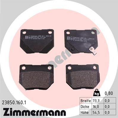 Zimmermann 23850.160.1 - Kit de plaquettes de frein, frein à disque cwaw.fr