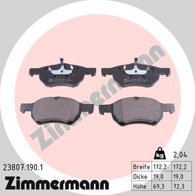 Zimmermann 23807.190.1 - Kit de plaquettes de frein, frein à disque cwaw.fr