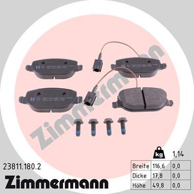 Zimmermann 23811.180.2 - Kit de plaquettes de frein, frein à disque cwaw.fr