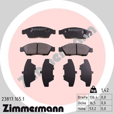 Zimmermann 23817.165.1 - Kit de plaquettes de frein, frein à disque cwaw.fr