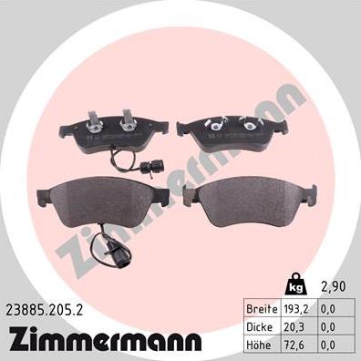 Zimmermann 23885.205.2 - Kit de plaquettes de frein, frein à disque cwaw.fr