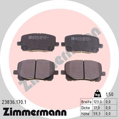 Zimmermann 23836.170.1 - Kit de plaquettes de frein, frein à disque cwaw.fr