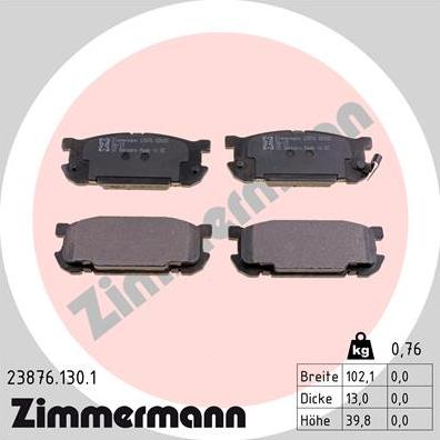 Zimmermann 23876.130.1 - Kit de plaquettes de frein, frein à disque cwaw.fr