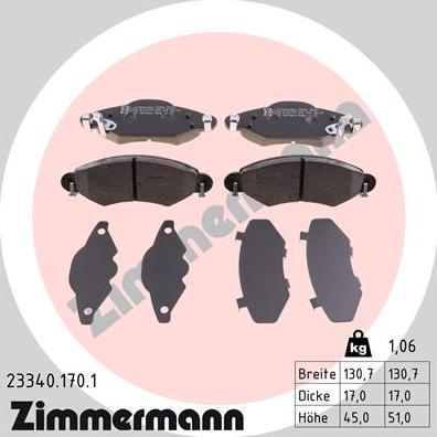 Zimmermann 23340.170.1 - Kit de plaquettes de frein, frein à disque cwaw.fr