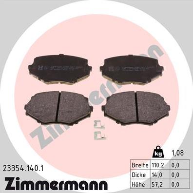 Zimmermann 23354.140.1 - Kit de plaquettes de frein, frein à disque cwaw.fr