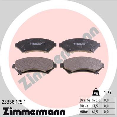 Zimmermann 23358.175.1 - Kit de plaquettes de frein, frein à disque cwaw.fr